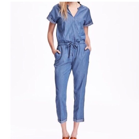 short sleeve navy jumpsuit